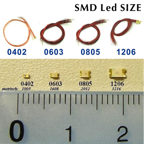 20 piezas 0402 SMD modelo de tren HO N OO escala Pre-soldado micro litz cable LED conduce Venta caliente ► Foto 1/6