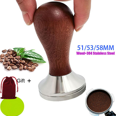 Compactador de café con Base de acero inoxidable 304 y mango de madera maciza, herramienta de prensa de café de 51/53/58mm ► Foto 1/6
