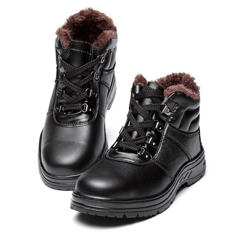 Zapatos de cuero genuino para hombre, botas de seguridad con punta de acero de moda de felpa, indestructibles, antipinchazos, impermeables, para invierno ► Foto 1/6