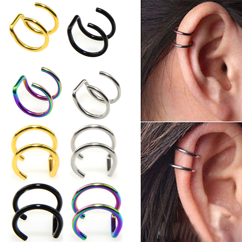 Pendiente de acero inoxidable con Clip para el trago, 2 anillos, Piercing falso para la nariz, joyería para el cuerpo, Dilataciones Falsas, 1 Uds. ► Foto 1/6