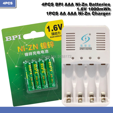 4 Uds AAA de 1,6 v 1000mWh batería recargable nizn Ni-Zn aaa de 1,5 v batería recargable + 1 pc AA/AAA Ni-Zn cargador NI-MH ► Foto 1/6