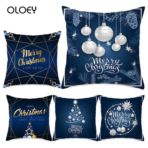 Azul Navidad ciervos almohada sueño alces en la nieve colcha de patrón cubierta de funda de almohada de Casa de Hotel decoración de la cama funda de almohada 45x45cm. ► Foto 1/6