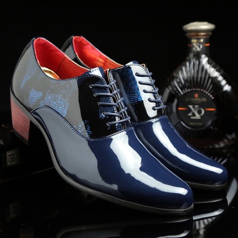 Zapatos de vestir de cuero para Hombre, mocasines clásicos con punta en pico y tacón alto, color azul ► Foto 1/6