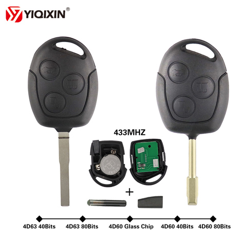 YIQIXIN 3 botón remoto llave de coche para Ford Focus 2 Fiesta de tránsito Mondeo fusión Galaxy de tránsito 433Mhz 4D60 4D63 40 80 Bits Chip ► Foto 1/6