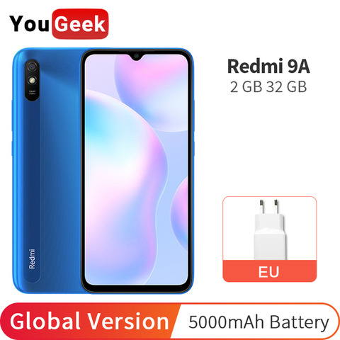 Xiaomi-smartphone Redmi 9A, versión Global, 2GB y 32GB, batería de 5000mAh, MTK Helio Octa Core, pantalla de gota de punto de 6,53 