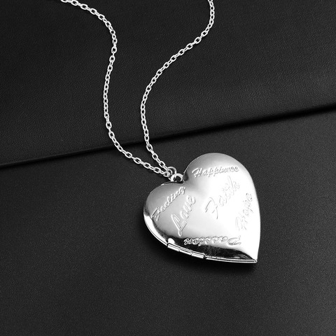 Collar de cadena con corazón en forma de colgantes pueden abierta foto marco grabado Love Faith espero medallón collar con colgante de familia regalo ► Foto 1/6