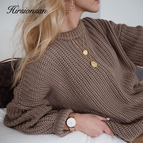 ¡Novedad de 2022! Jersey holgado de Hirsionsan para otoño, suéter de punto coreano elegante, jerséis abrigados de gran tamaño para mujer, Tops lisos a la moda ► Foto 1/6