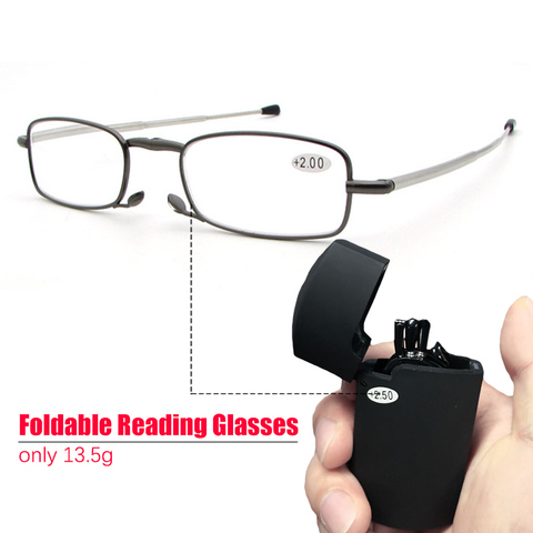 Gafas de lectura plegables Mini para hombre y mujer, anteojos de lectura plegables con estuche, marco completo de metal negro + 1,5 + 2,0 + 2,5 ► Foto 1/6