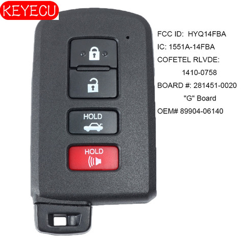 KEYECU llave inteligente 8A para Toyota Corolla Camry Avalon 2001, 2002, 2003 - 2006 FCCID: HYQ14FBA - 281451- 0020/P/N: 89904-06140 ► Foto 1/3