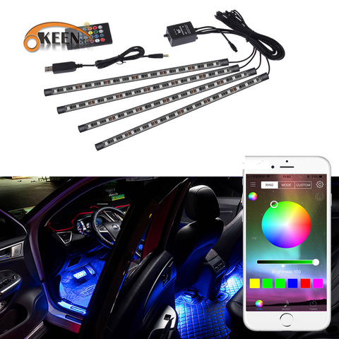 Lámpara de suelo LED RGB para coche, tira de luz ambiental Interior para salpicadero, pie decorativo, Control de sonido y música, iluminación múltiple ► Foto 1/6