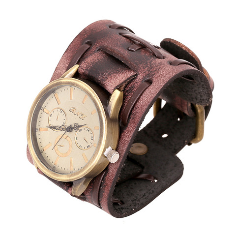 Pop Punk-Correa de cuero genuino para hombre y mujer, reloj de pulsera de cuero genuino, estilo Retro Vintage, envuelta ancha, joyería, envío gratuito ► Foto 1/6