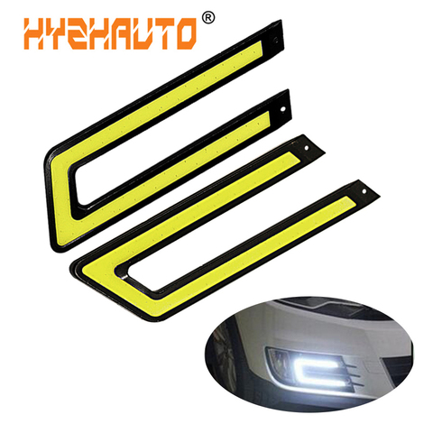 HYZHAUTO 2 uds U-forma COB luz de día Led para automóvil DRL luz antiniebla delantera blanco DC12V fuente de luz 6000K coche luces de trabajo ► Foto 1/5