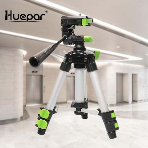 Huepar-trípode ajustable portátil de aluminio para cámara de nivel láser, con cabezal panorámico Flexible de 3 vías, nivel de burbuja de 1/4 