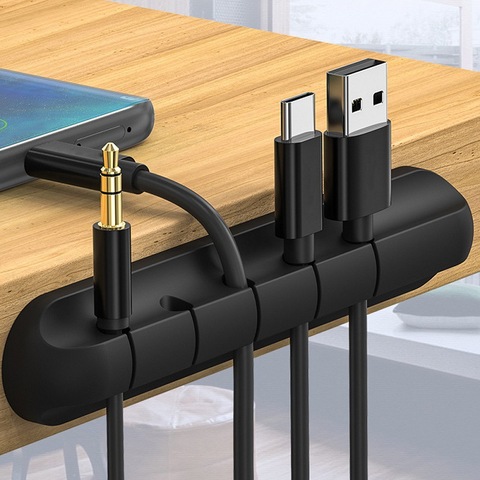 Organizador de cables USB de silicona, Flexible, gestión de cables, Clips para ratón, auriculares, soporte para cables ► Foto 1/6