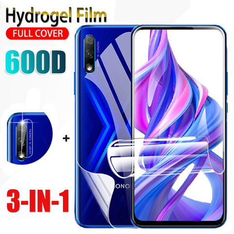 Protector de pantalla 3 en 1 para Huawei Honor 9, 9a, 9c, 9x, global, china, 8a, 8c, 8s, 8x, con película de lente de cámara y película trasera ► Foto 1/6