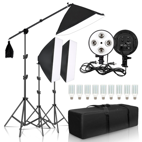 Kit de iluminación de fotografía Softbox, equipo de iluminación profesional con brazo de soporte de estudio continuo, luz de pelo y bolsa de transporte, 50x70CM ► Foto 1/6