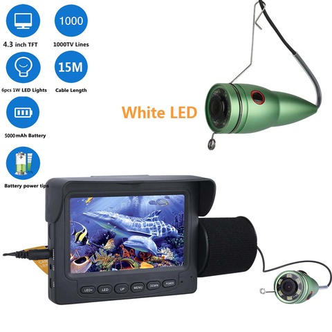 Cámara de pesca submarina, Monitor LCD de 4,3 pulgadas, 1000TVL, 15M/30M, 6 uds., 1W, LED de visión nocturna blanca para pesca ► Foto 1/6