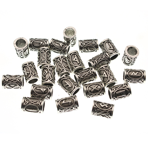 24 unids/set Futhark runas vikingas tubo espaciador perlas para joyería haciendo barbas cuentas para pelo DIY, collar, pulsera, hecho a mano resultados ► Foto 1/3