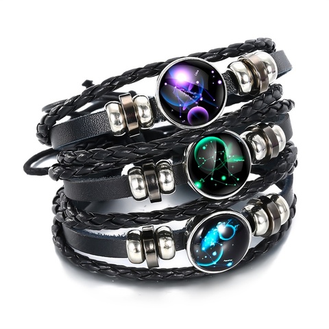 IFMIA-pulsera de cuero con cuentas para hombre y niño, 12 Constelaciones, signo del zodiaco, accesorios de viaje, gran oferta ► Foto 1/6