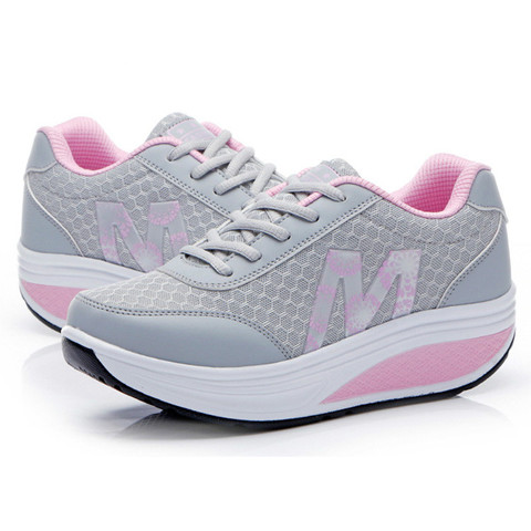 Zapatillas de deporte de las mujeres de la plataforma tonificante Luz de cuña peso Zapatillas Zapatos deportivos para mujer transpirable adelgazamiento zapatos Swing Fitness ► Foto 1/6