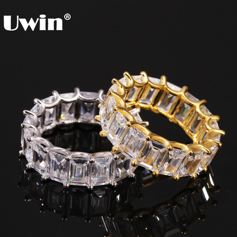 UWIN-anillo de oro blanco y dorado con Circonia cúbica cuadrada de 7mm para hombre y mujer, Anillos y joyas de fiesta, 1 fila ► Foto 1/6