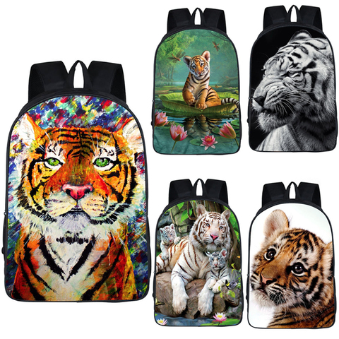 Mochila con estampado de pintura al óleo de tigre para hombre y mujer, morral escolar con estampado de cabeza de tigre para adolescentes, unisex ► Foto 1/6