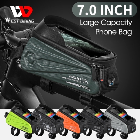 WEST BIKING-Bolsa de teléfono para bicicleta de montaña, resistente al agua, con pantalla táctil sensible de 7,0 pulgadas, para marco frontal, accesorios de ciclismo ► Foto 1/6