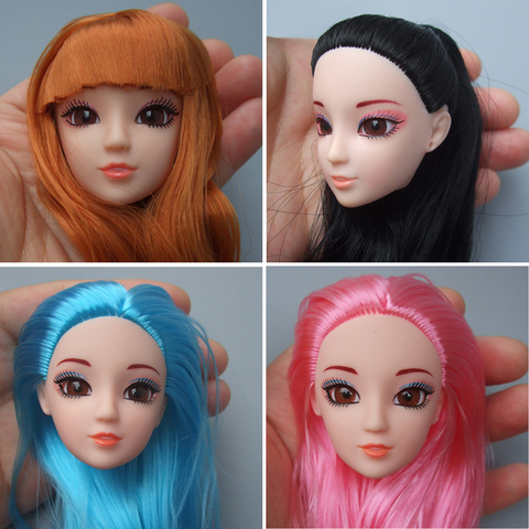 Excelente calidad muñeca cabeza con colorized cabello recto DIY Accesorios para Barbie Muñecas cabeza de la muñeca 1/6 para el juguete regalo ► Foto 1/6