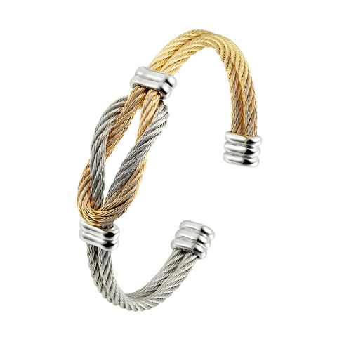 Diseño clásico de acero inoxidable de alambre de tamaño ajustable brazalete pulsera y brazalete pulsera de 4 colores para mujer regalo de la joyería ► Foto 1/5