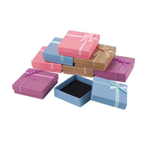 Pandahall 12 Uds caja de juego de joyas caja de regalo cuadrada con Bowknot para collares, pendientes y anillos embalaje Color mixto 9x9x3cm 9x7x3cm ► Foto 1/6