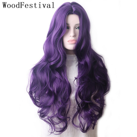 Wood Festival-Peluca de cabello sintético para mujer, cabellera artificial ondulado de color púrpura, largo, color gris, verde, rosa, rojo, marrón oscuro, negro y azul ► Foto 1/6