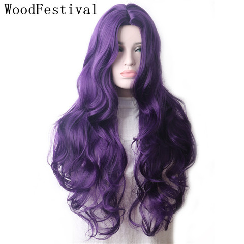 Wood Festival-Peluca de cabello sintético para mujer, cabellera artificial ondulado de color púrpura, largo, color gris, verde, rosa, rojo, marrón oscuro, negro y azul ► Foto 1/6