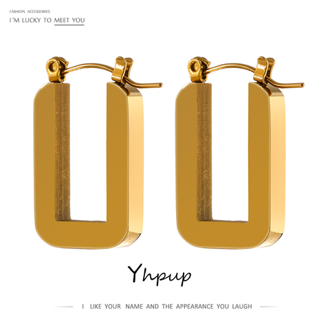 Yhpup-pendientes de aro cuadrados para mujer, de acero inoxidable, Color oro rosa, 18 K, Metal Simple, regalo de joyería, 2022 ► Foto 1/6