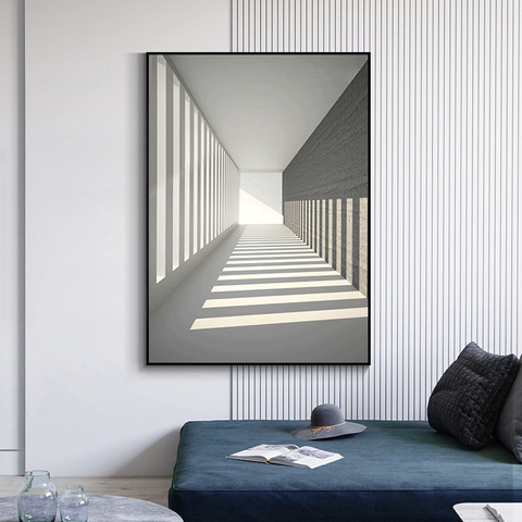 Póster de paisaje con edificio en blanco y negro moderno, pintura en lienzo para pared, Cuadros para sala de estar, decoración del hogar ► Foto 1/6