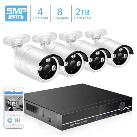 BESDER 8CH POE Kit de sistema de cámara de seguridad H.265 POE Cámara IP 5MP IR Impermeable al aire libre Hogar CCTV Videovigilancia NVR Kit P2P ► Foto 1/6