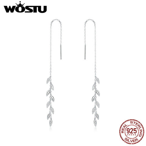 WOSTU-pendientes colgantes de plata de primera ley y circón para mujer, aretes largos, plata esterlina 925, Circonia cúbica, zirconia, circonita, zirconita, brillante, diseño trigo, CTE447 ► Foto 1/6