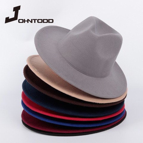 Sombrero Fedora de lana con lazo de cuero para hombre y mujer, sombrero elegante de ala ancha para invierno y otoño, Jazz, iglesia, Panamá ► Foto 1/6