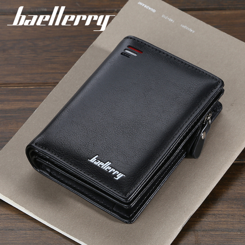 Baellerry-billeteras cortas de cuero multifunción con cremallera para hombre, cartera con bolsillo para monedas ► Foto 1/6