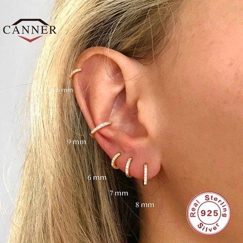 CANNER-pendientes de aro de Plata de Ley 925 auténtica para mujer, pendiente redondo círculo de circón, pendientes para Piercing, joyería de tendencia personalizada ► Foto 1/6