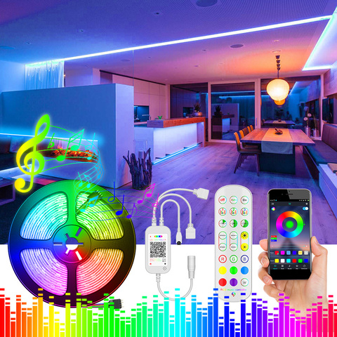 Tira de luces LED 2835 SMD 5050 RGB, 5m, 10M, cinta de luces LED, diodo, lámpara flexible, controlador Bluetooth, juego de adaptadores de 12V CC ► Foto 1/6