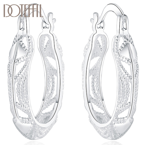 DOTEFFIL aro-pendientes de plata de primera ley flor para mujer, aretes pequeños, aros, plata esterlina 925, estilo Retro, flor hueca, 30mm, fiesta de boda o compromiso ► Foto 1/6