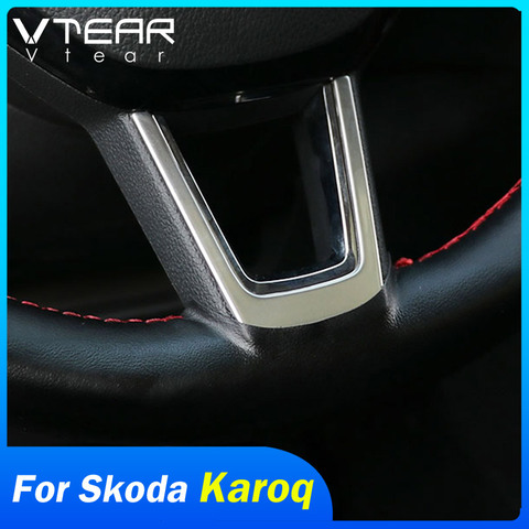 Vtear-embellecedor para volante de Skoda Karoq, cubierta de lentejuelas con emblema cromado, embellecedor de inserción, accesorios para el Interior, decoración del coche ► Foto 1/6