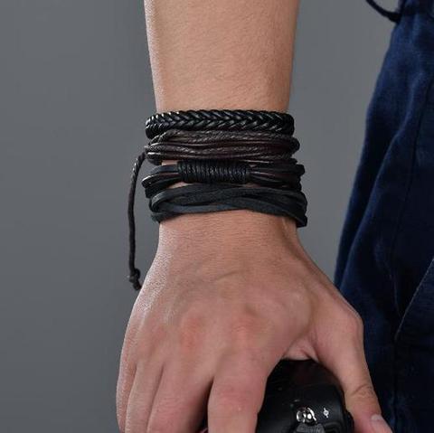 Pulsera de cuero de estilo Retro, pulseras para hombre, joyería de dijes, pulsera hecha a mano, regalos de novio ► Foto 1/5