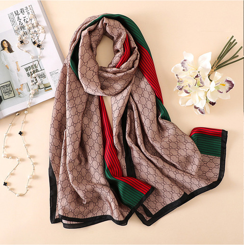 2022 marca bufanda de seda de diseño Foulard femenino Bandana chales largos abrigos de invierno cuello bufandas Pashmina hiyab para mujer nueva de lujo ► Foto 1/1