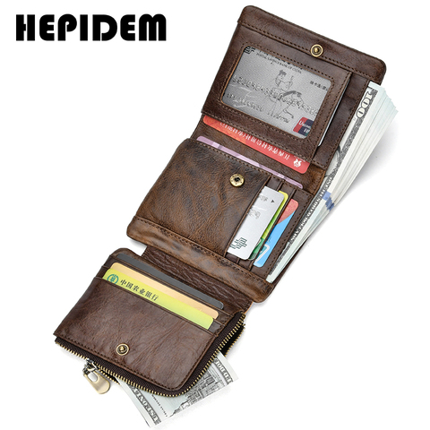 HEPIDEM RFID-cartera delgada de cuero genuino para hombre, billetera masculina de alta calidad, bolsillo frontal con triple, 2022 ► Foto 1/6