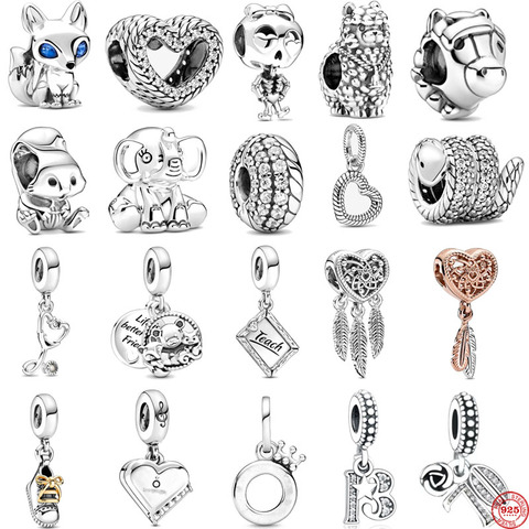 Cadena de serpiente con diseño de corazón abierto para niña, cuentas finas artesanales para abalorios originales de Pandora, joyería de pulsera de plata 925, novedad de otoño ► Foto 1/6