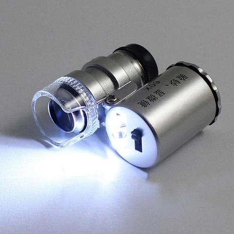 Microscopio portátil 60x bolsillo Mini microscopio lupa de joyero lupa de la Lente de Cristal de luz LED detector de dinero lámpara de Dropship ► Foto 1/6