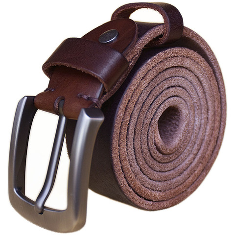 Cinturón punk para hombre, hebilla de latón macizo, 100% de cuero genuino de grano completo, diseñador de lujo, cinturón marrón vaquero de alta calidad ► Foto 1/6