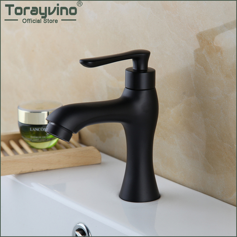 Torayvino-grifos de baño de lavabo negro mate, Palanca única, solo grifo frío, montado en cubierta, grifo rociador de lavabo ► Foto 1/6