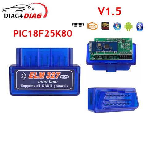 ELM327-Interfaz OBD2 Bluetooth V1.5, escáner de diagnóstico, herramientas, Chips dobles PIC18f25k80, 2PCB, compatible con muchos coches para Par Android ► Foto 1/6